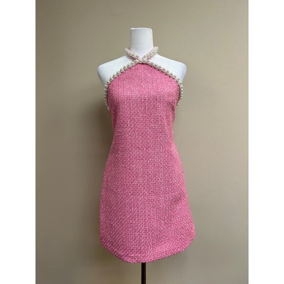 HYACINTH HOUSE Pink Tweed & Pearl Petra Mini Dress Size XL NWT - Picture 4 of 6